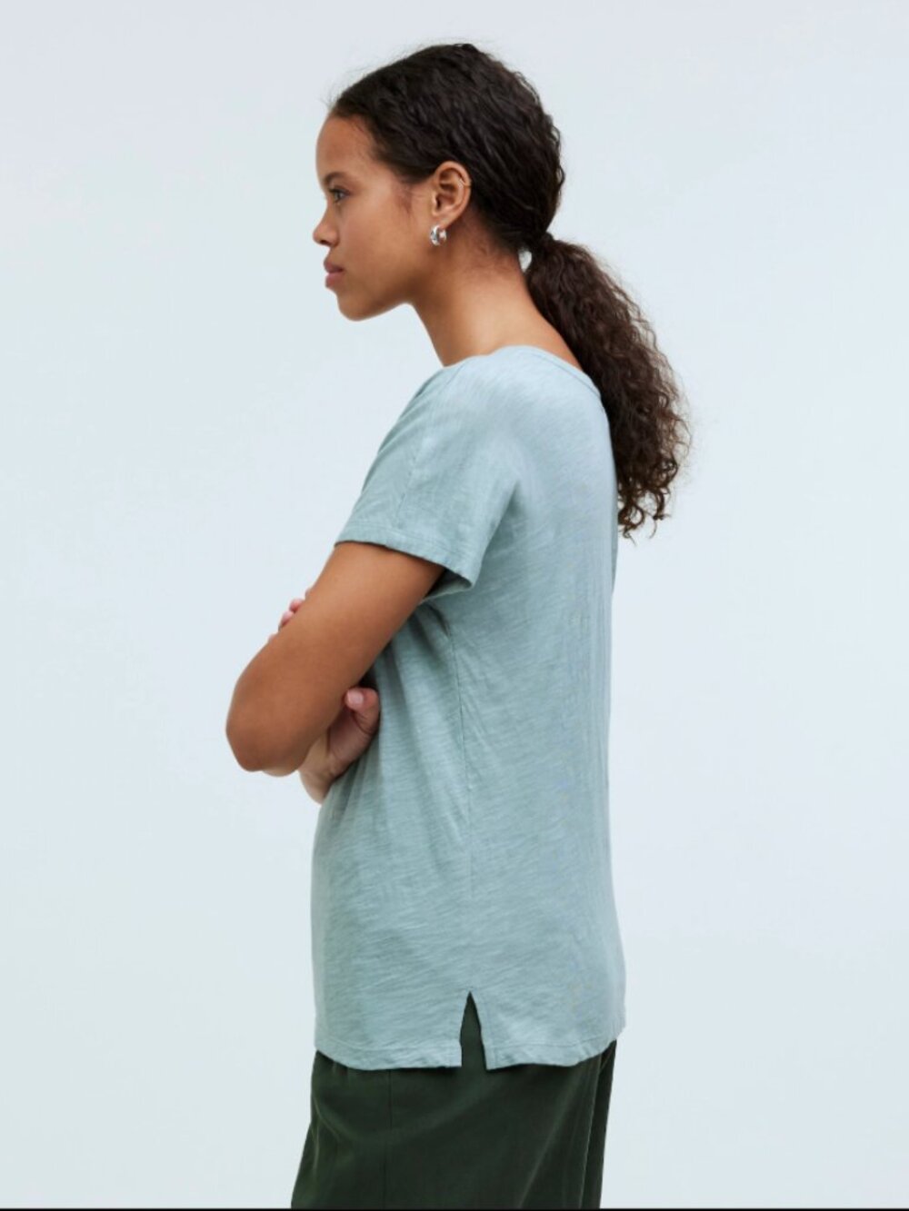 Madewell Dolman-Sleeve Boxy Crewneck Tee in Slub Pale Eucalyptus Size Medium - Picture 12 of 13